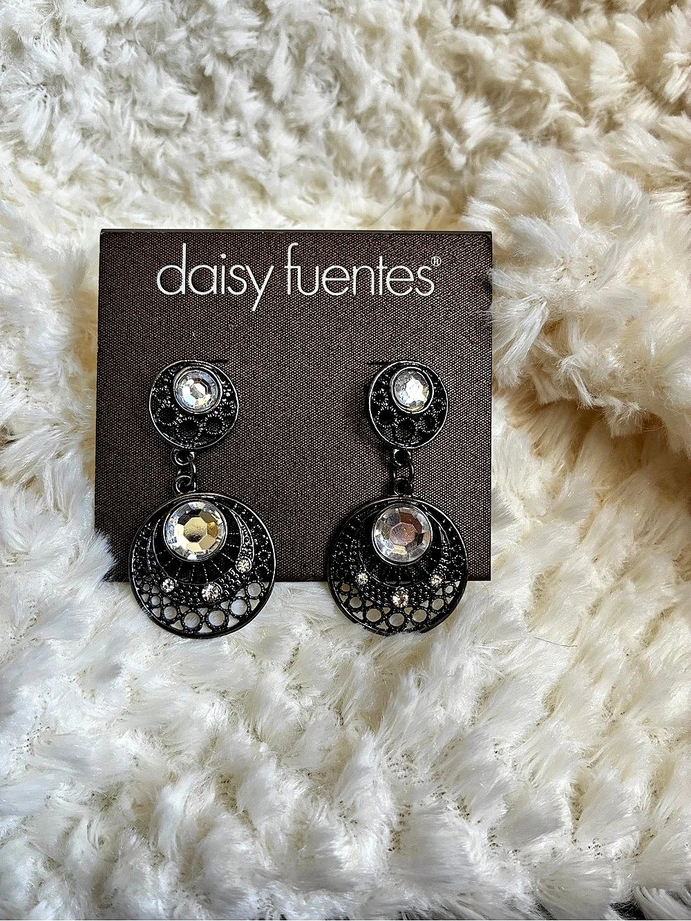 Daisy Fuentes Black & Gold Drop Earrings NWT